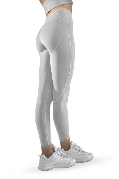 Beautiful Slim Female Legs White Sport Leggings Running Shoes Isolated — Zdjęcie stockowe