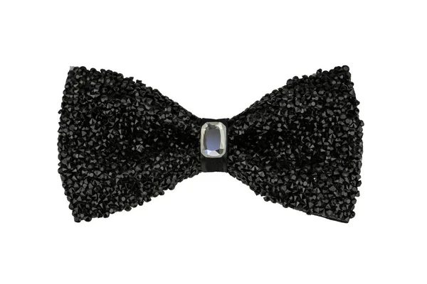Glamoureuze Zwarte Glitter Versierde Strikje Met Sieraad Het Midden Trendy — Stockfoto