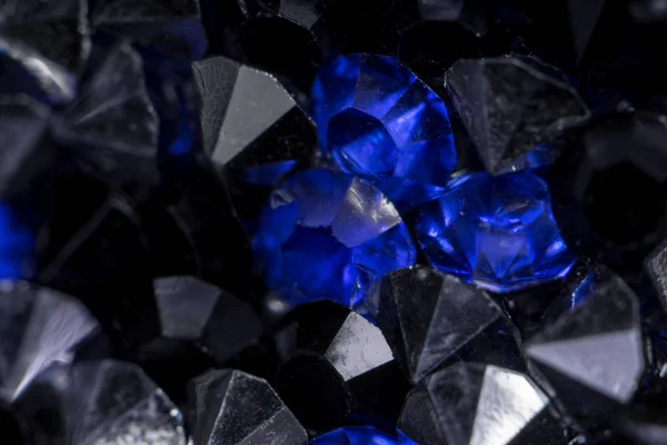 Extrem Makroaufnahme Von Glamourösem Blau Mit Schwarz Glitzernden Glitzerperlen Bijouterie — Stockfoto