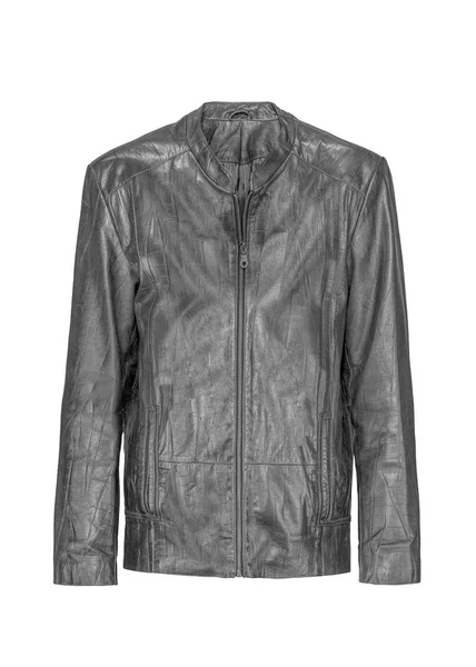 Mens Stylish Grey Leather Jacket Isolated White Background Ghost Mannequin — 스톡 사진