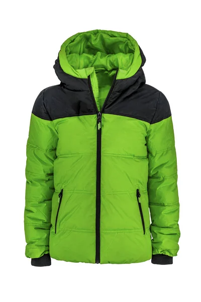Men Green Black Hooded Warm Sport Puffer Jacket Isolated White — стоковое фото