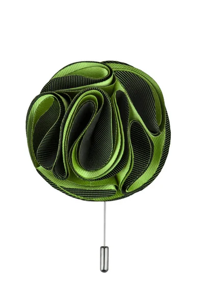 Limetově Zelená Černou Klopou Textilu Tvaru Růžového Květu Kovovým Čepem — Stock fotografie
