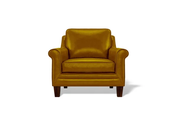 Złoty Luksusowy Skórzany Klasyczny Fotel Drewnianymi Nogami Białym Tle Seria — Zdjęcie stockowe