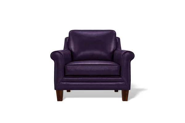 深色紫色豪华皮革经典扶手椅 木制腿与白色背景隔离 家具系列 — 图库照片