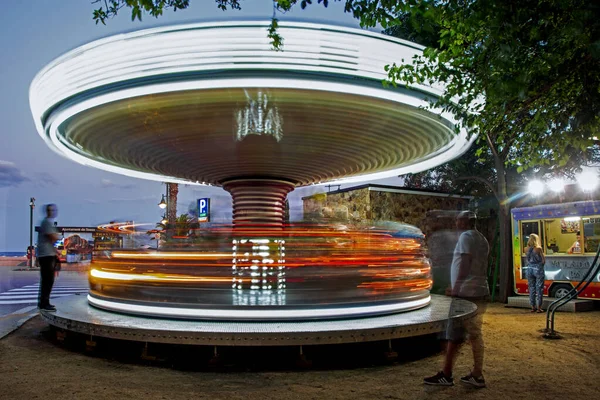 Tossa Mar Spain July 2019 Carousel Sunset Long Exposure Amusement — Stock Photo, Image