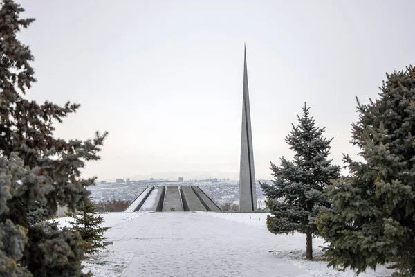 Tsitsernakaberd Denkmal Des Armenischen Völkermordes Winter Jerewan Armenien April 1915 — Stockfoto