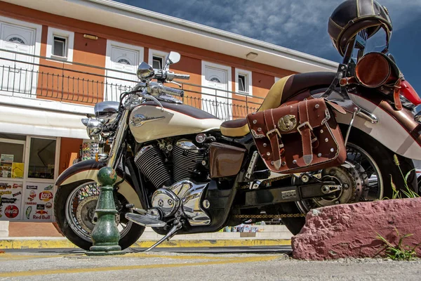 Corfu Grécia Setembro 2017 Visão Baixo Ângulo Motocicleta Honda Shadow — Fotografia de Stock