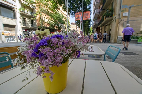 Barcelona Spain July 2019 Close Pink Purple Wild Flowers Yellow — Stock Photo, Image