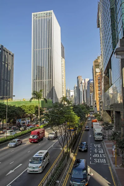 Hong Kong China Februari 2014 Verticaal Uitzicht Wolkenkrabbers Verlicht Door — Stockfoto