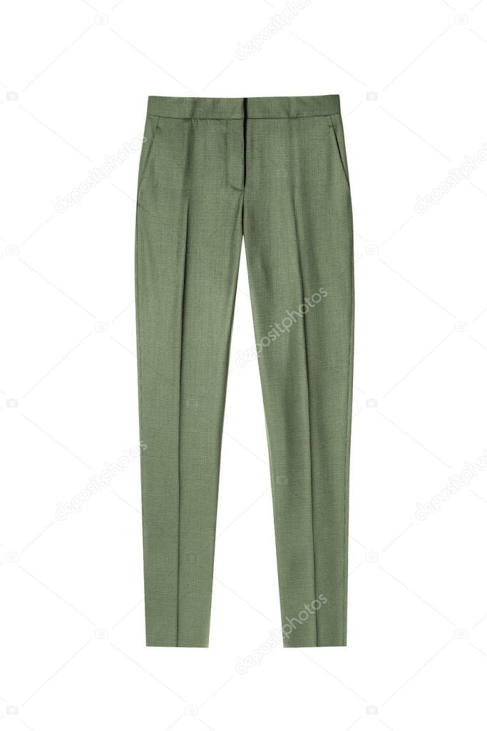 Pastel green formal mens' trousers isolated on white background
