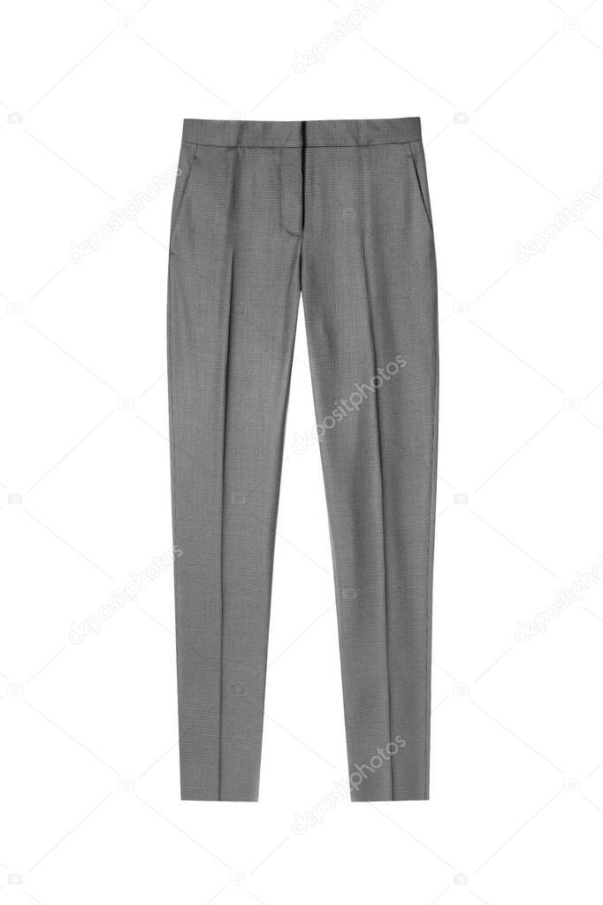 Grey formal mens' trousers isolated on white background