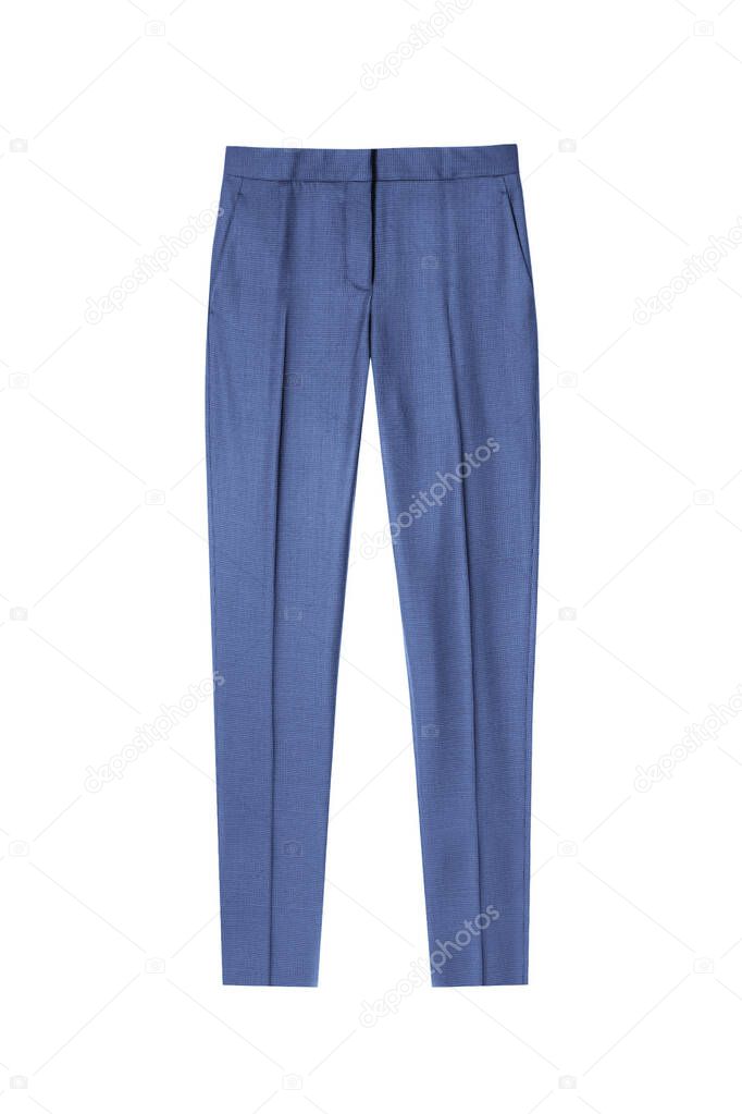 Blue formal mens' trousers isolated on white background