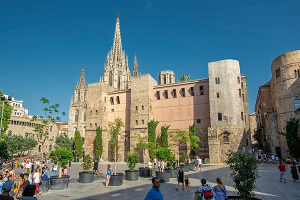Barcelone Espagne Juillet 2019 Des Personnes Marchent Près Cathédrale Sainte — Photo