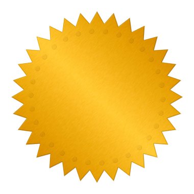 Beyaz arkaplanda izole edilmiş yıldız şeklinde altın kağıt diploma veya sertifika mührü