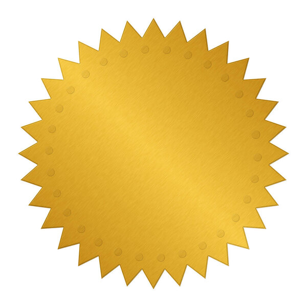 Golden paper diploma or certificate seal in shape of star isolated on white background