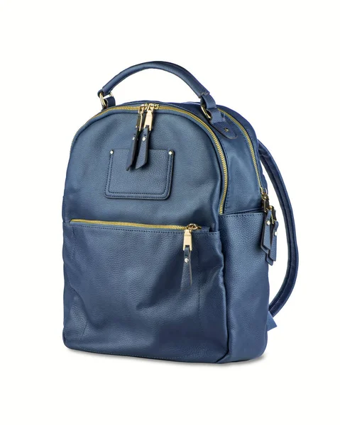 Mochila Elegante Couro Azul Mulheres Elegantes Bolsa Feminina Elegante Isolada — Fotografia de Stock