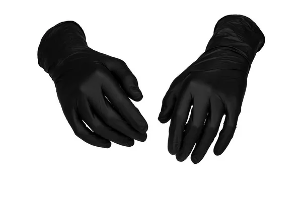 Doctor Hands Black Nitrile Medical Latex Natural Rubber Examination Gloves — Stock Photo, Image