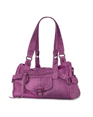 Zarif pembe deri kadın çantası. Beyaz arka planda izole edilmiş modaya uygun bir kadın çantası.