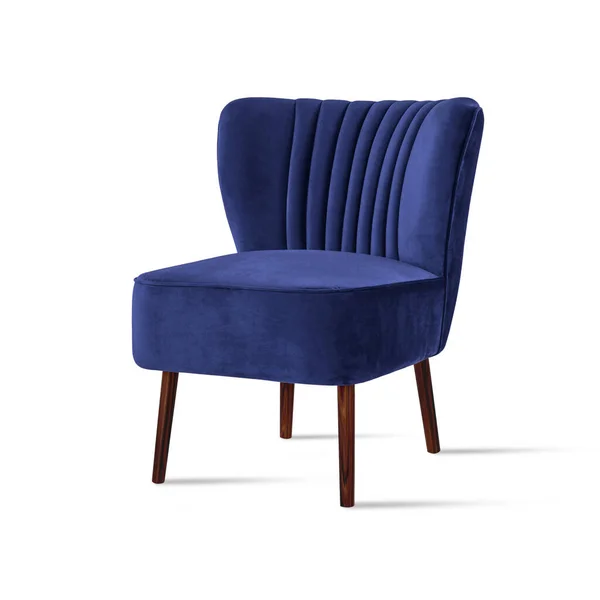 Sillón Clásico Estilo Art Deco Terciopelo Azul Con Patas Madera — Foto de Stock