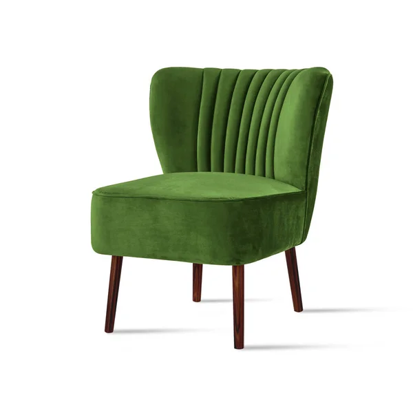 Sillón Clásico Estilo Art Deco Terciopelo Verde Con Patas Madera — Foto de Stock