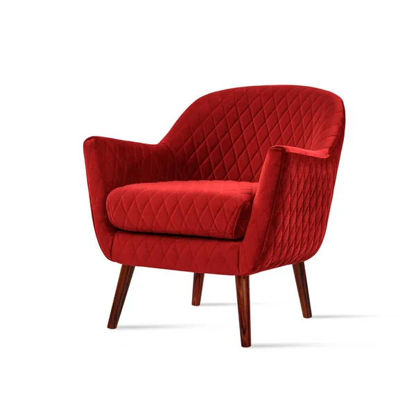 Klassischer Sessel Art Déco Stil Aus Rotem Samt Mit Holzbeinen — Stockfoto