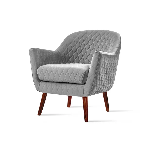 Klasyczny Fotel Art Deco Stylu Szarym Aksamicie Drewnianymi Nogami Izolowane — Zdjęcie stockowe