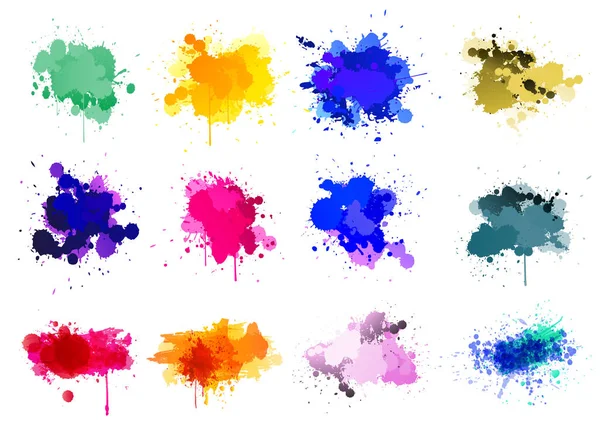 Colorful paint splatters - set of 12 — Stock Vector