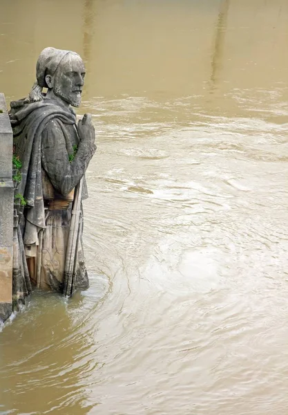 Die Zouave Der Brücke Der Alma Überschwemmungen Der Seine Winter — Stockfoto