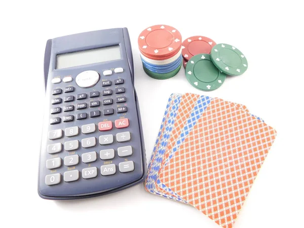 Calculadora, fichas y cartas de poker —  Fotos de Stock
