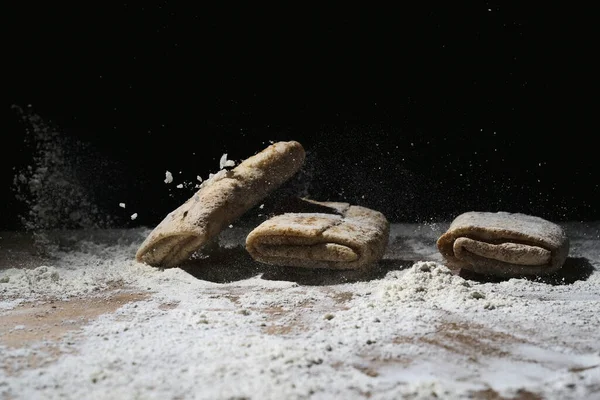 Pancakes Made Dough Flour Dark Background — Stock Photo, Image