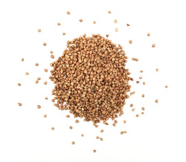 Karabuğday beyaz arka plan üzerinde izole slayt dağınık olduğunu. Yukarıdan görüntülemek.