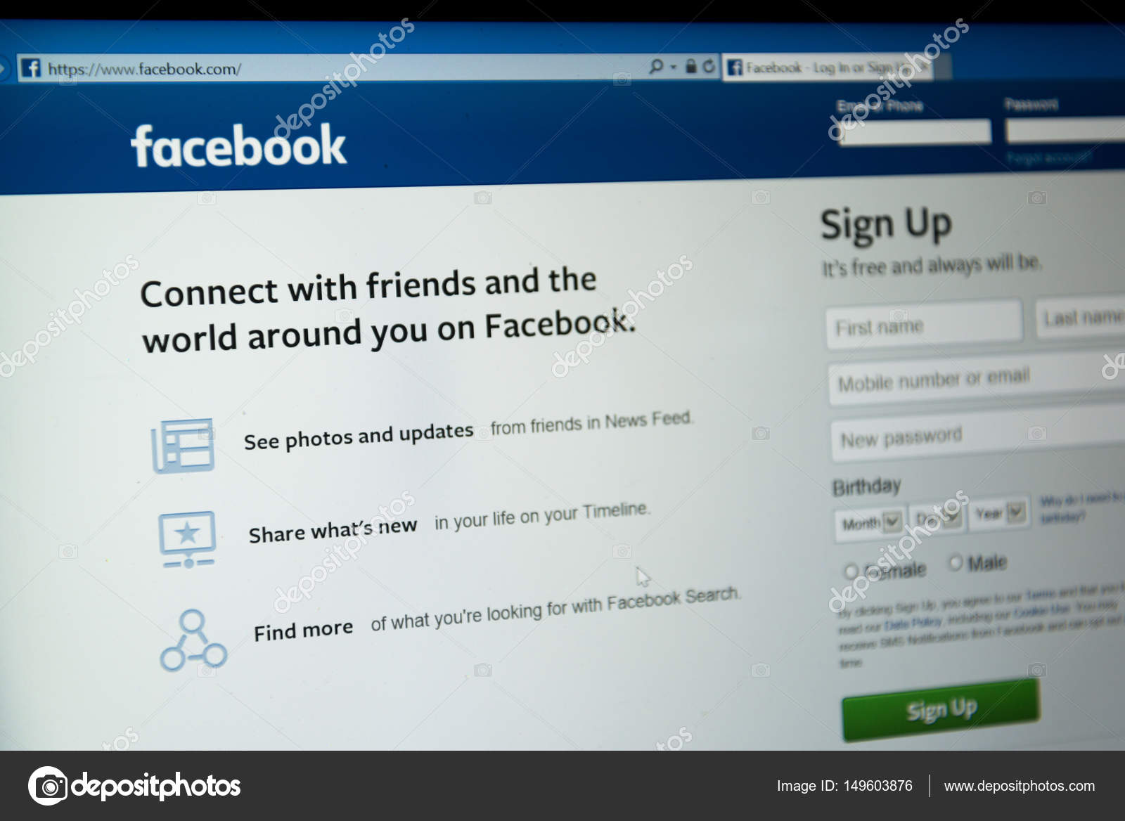 Facebook Login Home Page Screen Editorial Stock Photo