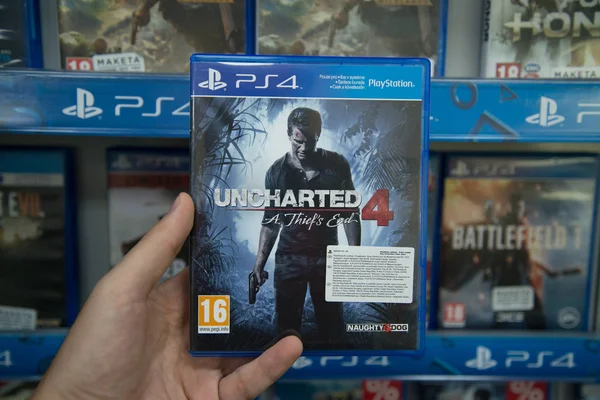 Uncharted 4: A thieves end videogame on Sony Playstation 4 — Stock Photo, Image
