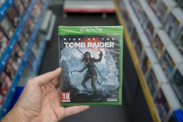Rise of the Tomb Raider video ogame on Microsoft XBOX One — стоковое фото