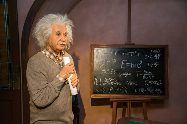 Albert Einstein in Grevin museum of the wax figures in Prague. Stock Image