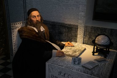 Jan Amos Komensky in Grevin museum of the wax figures in Prague. clipart