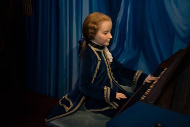 Little Wolfgang Amadeus Mozart in Grevin museum of the wax figures in Prague.