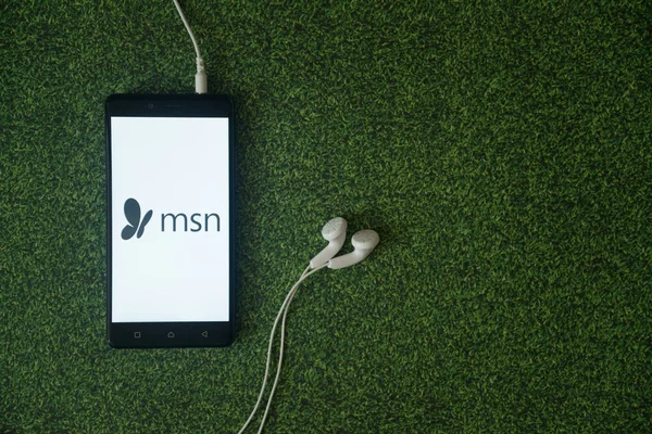 Logo MSN sur l'écran du smartphone sur fond d'herbe verte . — Photo