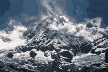 Himalaya Annapurna Güney çizimde bulutlar