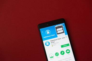 Los Angeles, 11 Aralık 2017: Smartphone Robinsoon uygulama Google ile oynamak mağaza kırmızı zemin üzerine