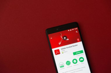 Los Angeles, 11 Aralık 2017: Adobe acrobat reader uygulama Google ile Smartphone oynamak mağaza kırmızı zemin üzerine