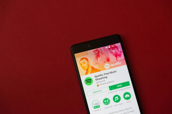 Λος Άντζελες Δεκεμβρίου 2017 Smartphone Την Εφαρμογή Spotify Στο Google — Φωτογραφία Αρχείου