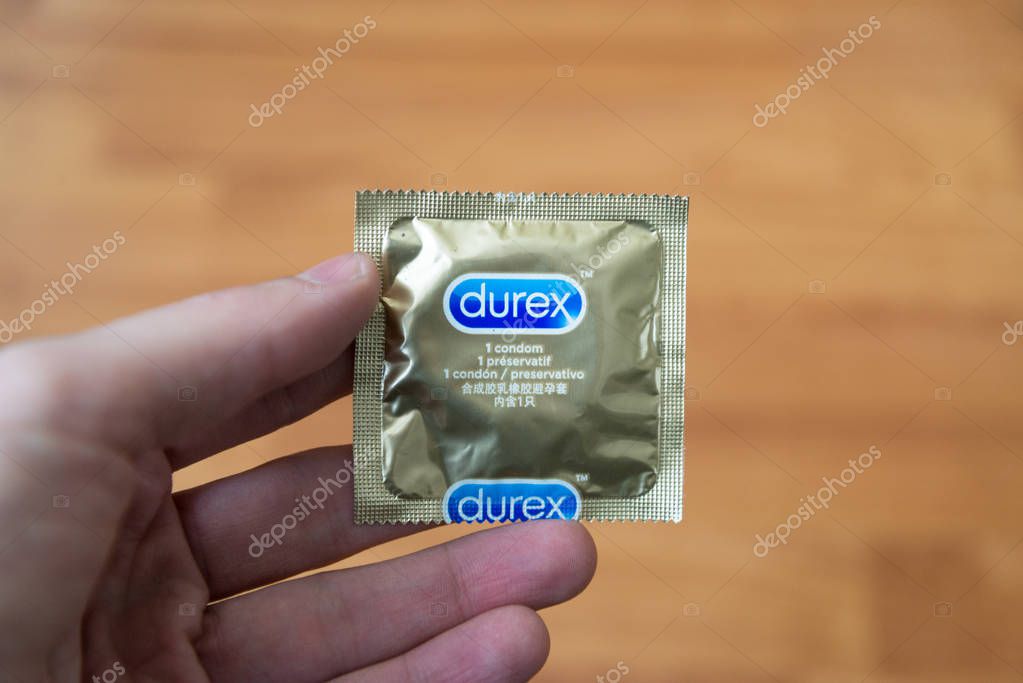 Nitra, January 5, 2018: Durex condom. Durex is the trademarked name for a range of condoms that were made by United Kingdom-based SSL International.