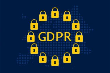 Genel veri koruma Yönetmeliği (Gdpr) sarı Avrupa Birliği ile renk kilitler Avrupa dotty harita illüstrasyon vektör yıldız
