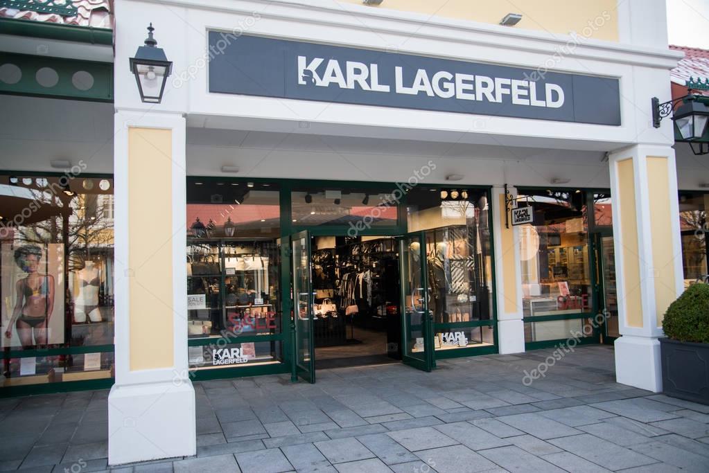 Parndorf, Austria, february 15, 2018: Karl Lagerfeld store in Parndorf, Austria. Karl Lagerfeld is a clothing company founded by german creative director, artist, and photographer Karl Lagerfeld.
