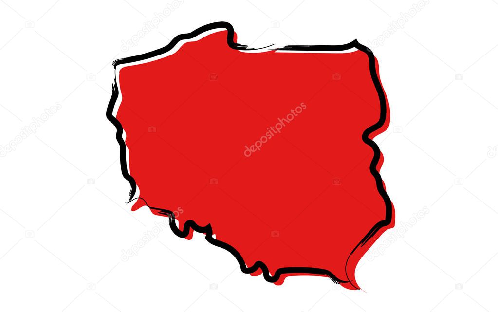 Stylized red sketch map of Poland