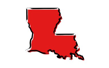Louisiana stilize kırmızı kroki Haritası