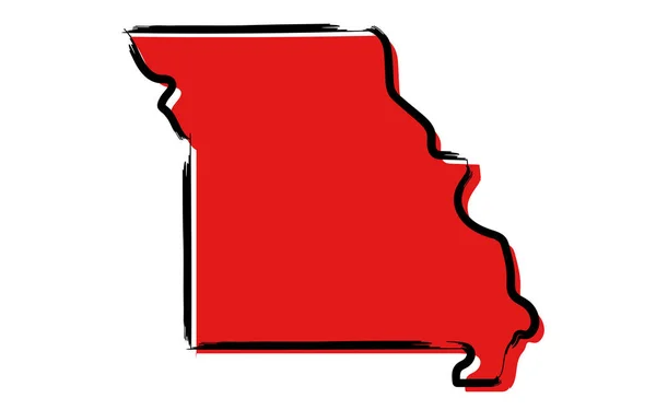 Mappa Stilizzata Degli Schizzi Rossi Del Missouri — Vettoriale Stock