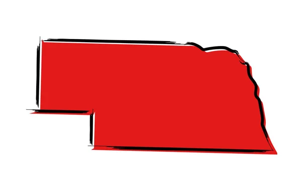 Mappa Stilizzata Schizzo Rosso Del Nebraska — Vettoriale Stock