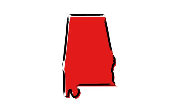 Mapa Rojo Estilizado Alabama — Vector de stock